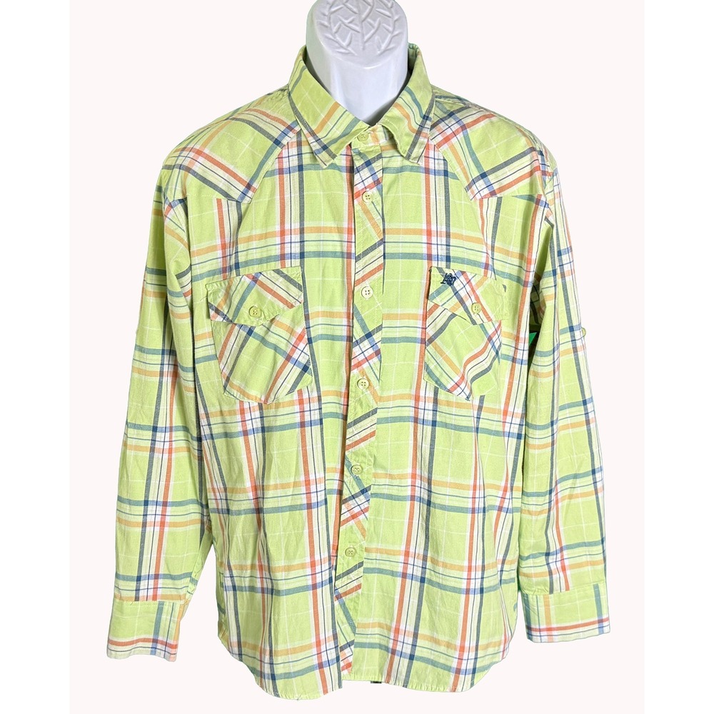 Aeropostale Button Down Shirt Mens Large Green Plaid Western Yoke A87 Logo